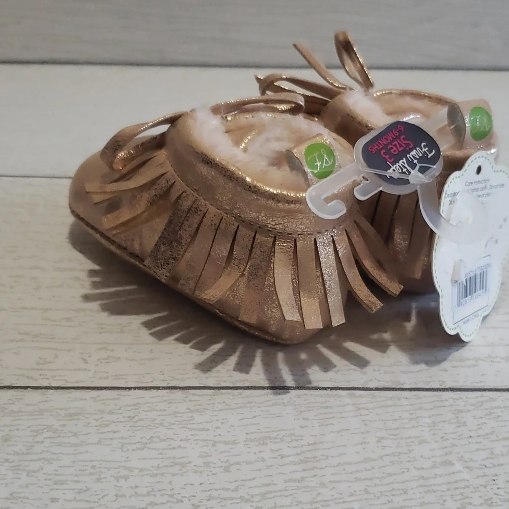 Gold rose booties with fringes baby girls shoes 3